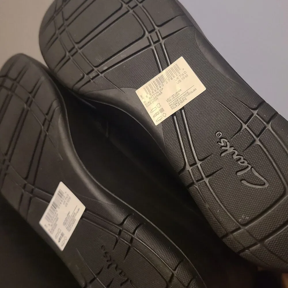 Clarks Women's Suttyn Zip Black Leather 26180145 Sz 10 New Nwob